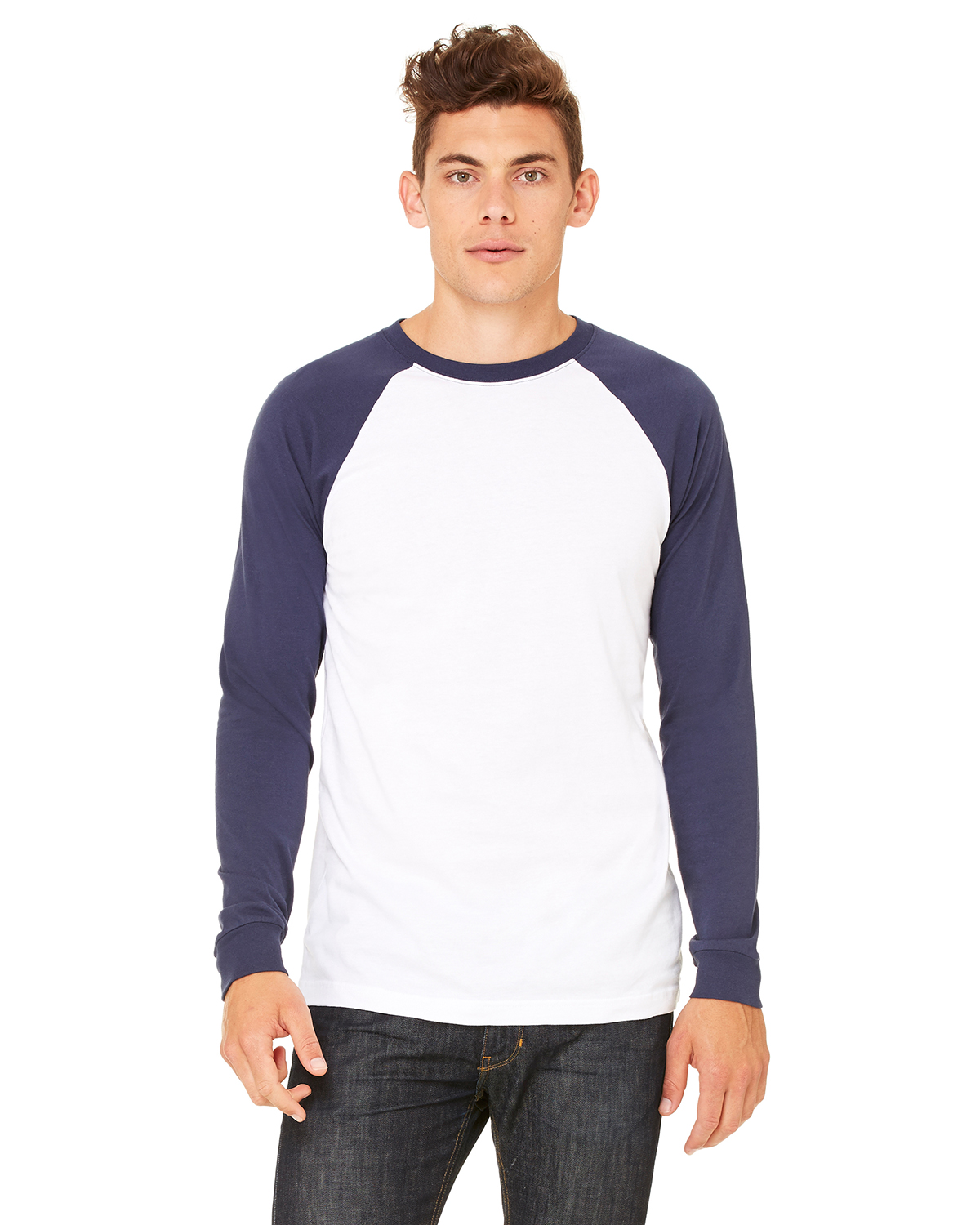 Mens Casual Long Sleeve Raglan Fit T-Shirt Blue Small Lattice Baseball Top 